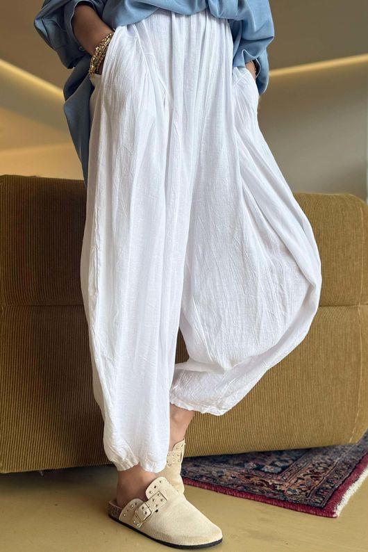 Noa Linen Blend Sia Barrel Trouser White